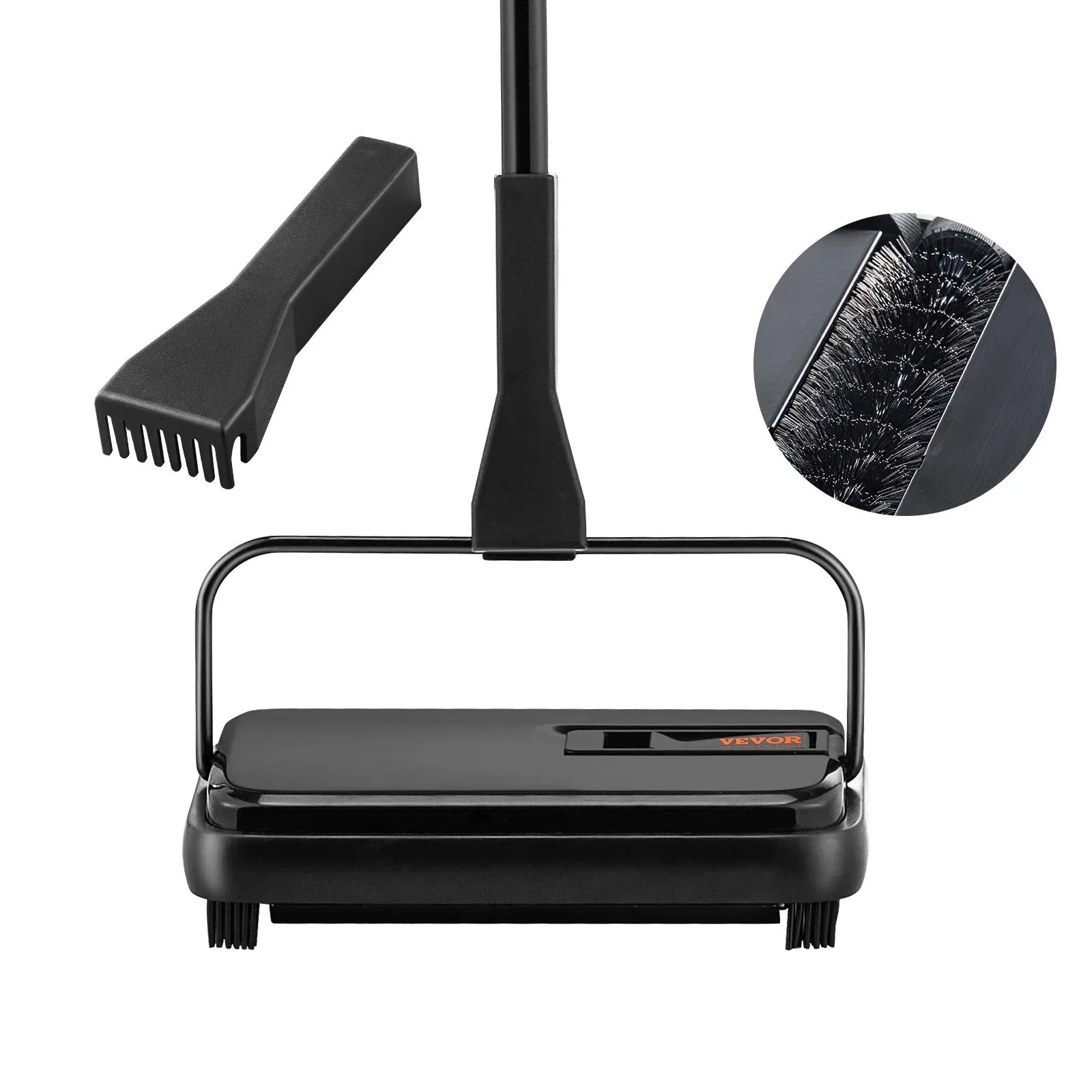 VEVOR Carpet Sweeper, 200 mm Sweeping Paths, Floor Sweeper Manual Non Electric, 300 ml Dustbin Capacity with Comb for Home Office Rugs Hardwood Surfaces Wood Floors Laminate, Cleans Dust Pet Hair - Mekamart Australia