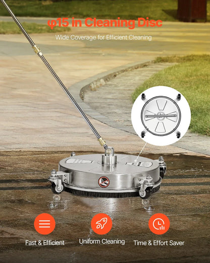 VEVOR 15" Pressure Washer Surface Cleaner 4 Wheels 4000 Max PSI 2 Extended Wands - Mekamart Australia