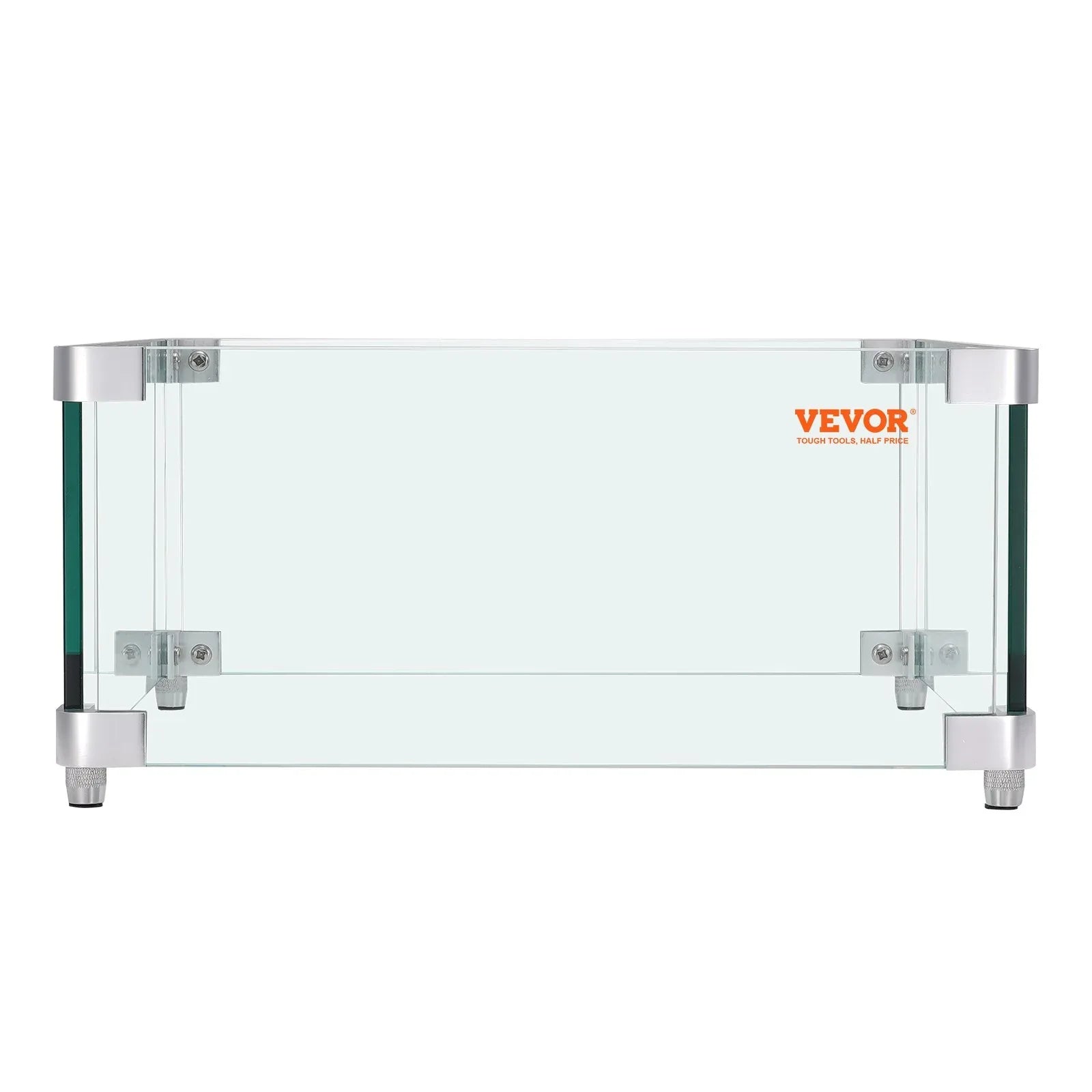 VEVOR Gas Fire Pit Wind Guard for Square Fire Table, 380 x 380 x 180 mm Clear Tempered Wind Guard for Firepits, 8mm Thick Square Glass Shield, Glass Panel with Hard Corner Bracket & Feet - Mekamart Australia