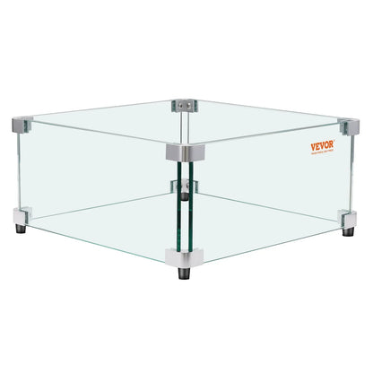 VEVOR Gas Fire Pit Wind Guard for Square Fire Table, 543 x 543 x 191 mm Clear Tempered Wind Guard for Firepits, 8mm Thick Square Glass Shield, Glass Panel with Hard Corner Bracket & Feet - Mekamart Australia