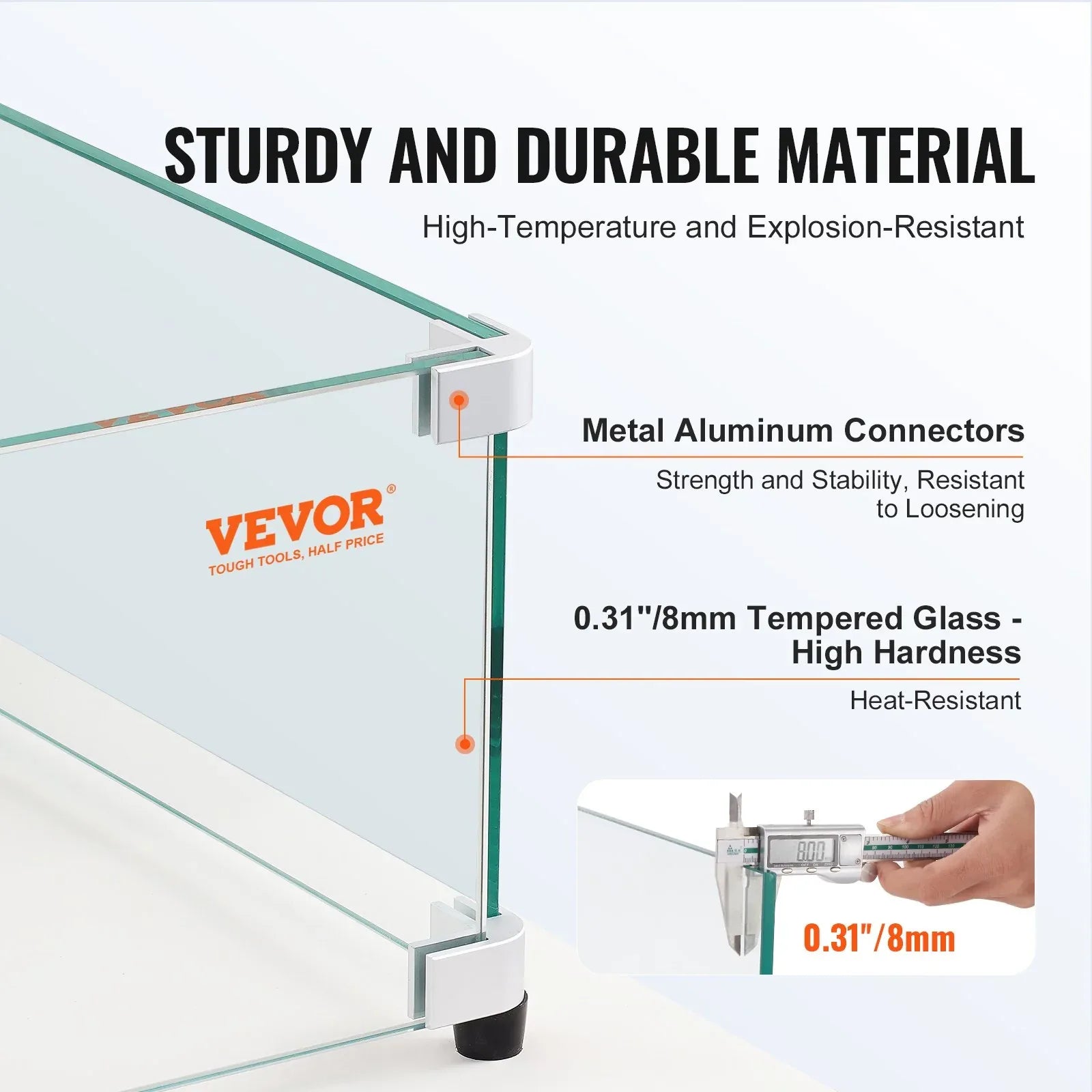 VEVOR Gas Fire Pit Wind Guard for Square Fire Table, 543 x 543 x 191 mm Clear Tempered Wind Guard for Firepits, 8mm Thick Square Glass Shield, Glass Panel with Hard Corner Bracket & Feet - Mekamart Australia