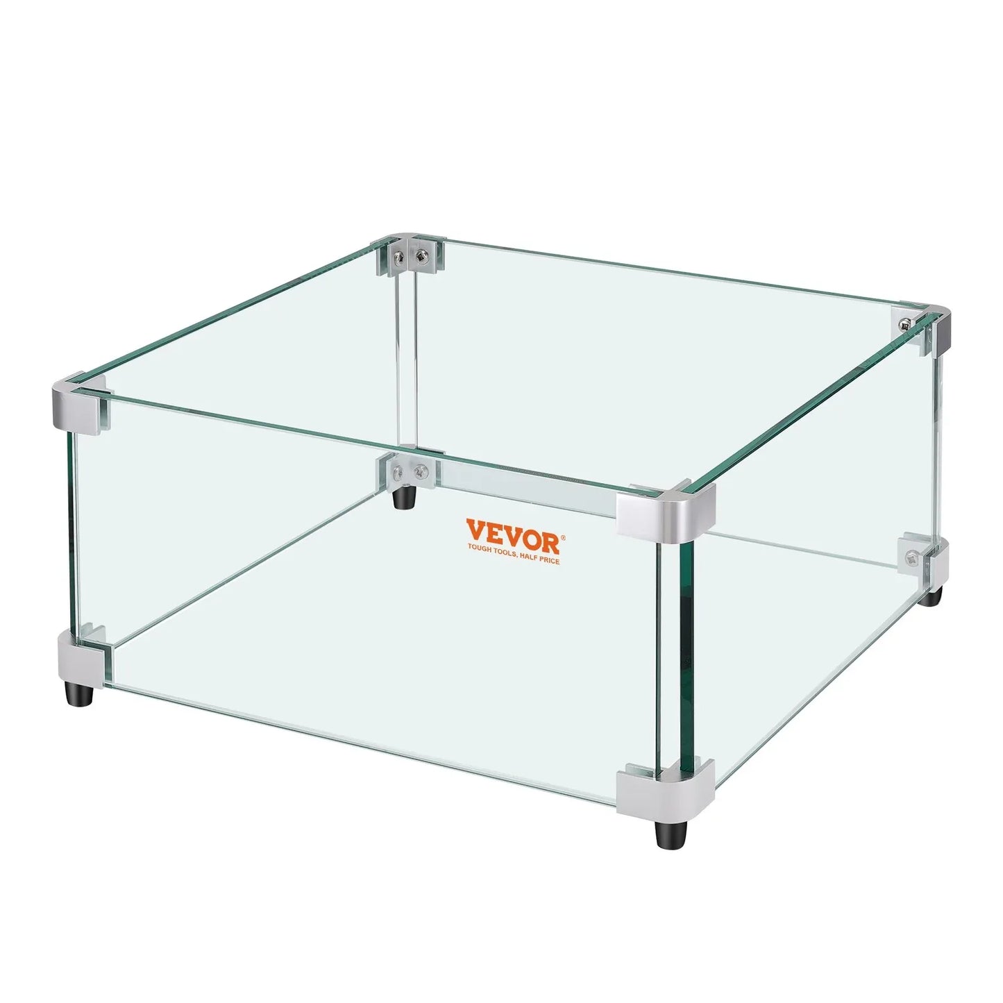 VEVOR Gas Fire Pit Wind Guard for Square Fire Table, 543 x 543 x 191 mm Clear Tempered Wind Guard for Firepits, 8mm Thick Square Glass Shield, Glass Panel with Hard Corner Bracket & Feet - Mekamart Australia