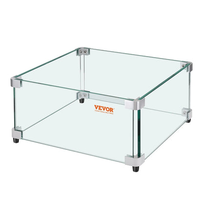 VEVOR Gas Fire Pit Wind Guard for Square Fire Table, 543 x 543 x 191 mm Clear Tempered Wind Guard for Firepits, 8mm Thick Square Glass Shield, Glass Panel with Hard Corner Bracket & Feet - Mekamart Australia