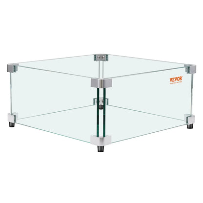 VEVOR Gas Fire Pit Wind Guard for Square Fire Table, 543 x 543 x 191 mm Clear Tempered Wind Guard for Firepits, 8mm Thick Square Glass Shield, Glass Panel with Hard Corner Bracket & Feet - Mekamart Australia