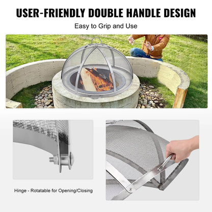 VEVOR Firepit Spark Screen Lid, 40" Diameter, Outdoor Firepit Ring Cover Round Accessories, Fire Pit Metal Cover, Easy-Opening Stainless Steel Fire Ring Covers for Outdoor Patio Fire Pits Backyard - Mekamart Australia
