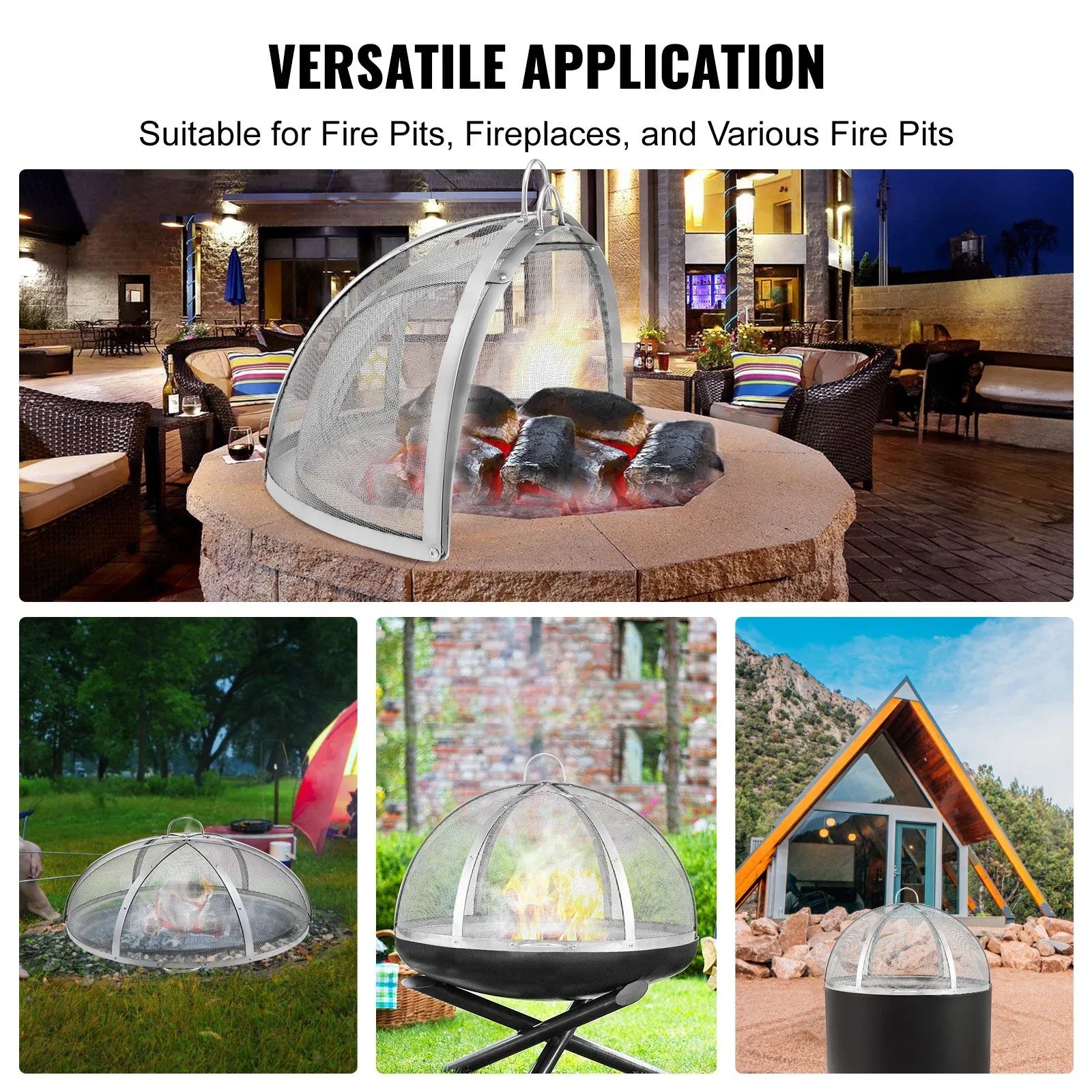 VEVOR Firepit Spark Screen Lid, 40" Diameter, Outdoor Firepit Ring Cover Round Accessories, Fire Pit Metal Cover, Easy-Opening Stainless Steel Fire Ring Covers for Outdoor Patio Fire Pits Backyard - Mekamart Australia