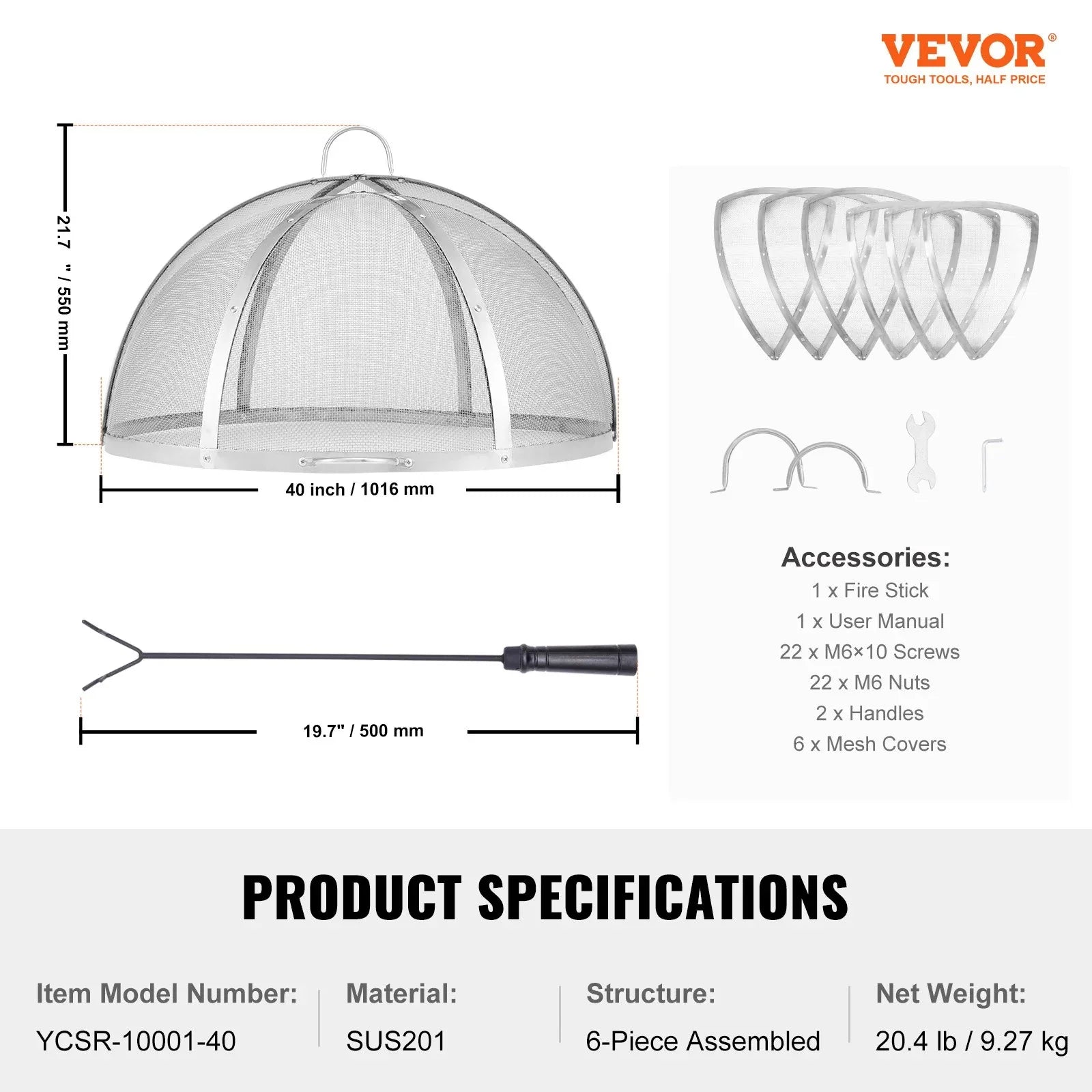 VEVOR Firepit Spark Screen Lid, 40" Diameter, Outdoor Firepit Ring Cover Round Accessories, Fire Pit Metal Cover, Easy-Opening Stainless Steel Fire Ring Covers for Outdoor Patio Fire Pits Backyard - Mekamart Australia