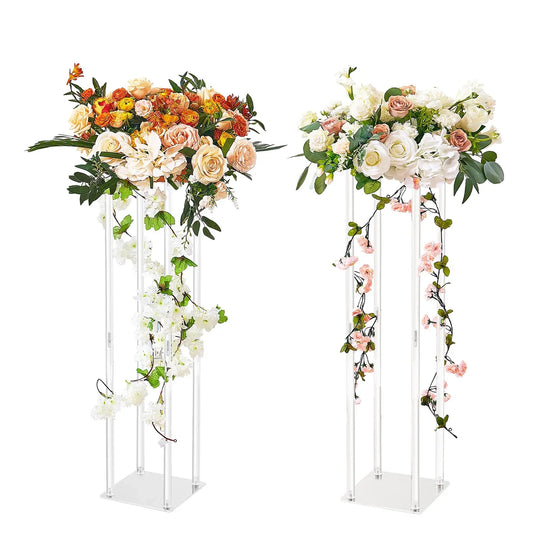 VEVOR 2PCS 31.5inch/80cm High Wedding Flower Stand, With Acrylic Laminate,Acrylic Vase Column Geometric Centerpiece Stands, Floral Display Rack for T-Stage Events Reception, Party Decoration Home - Mekamart Australia
