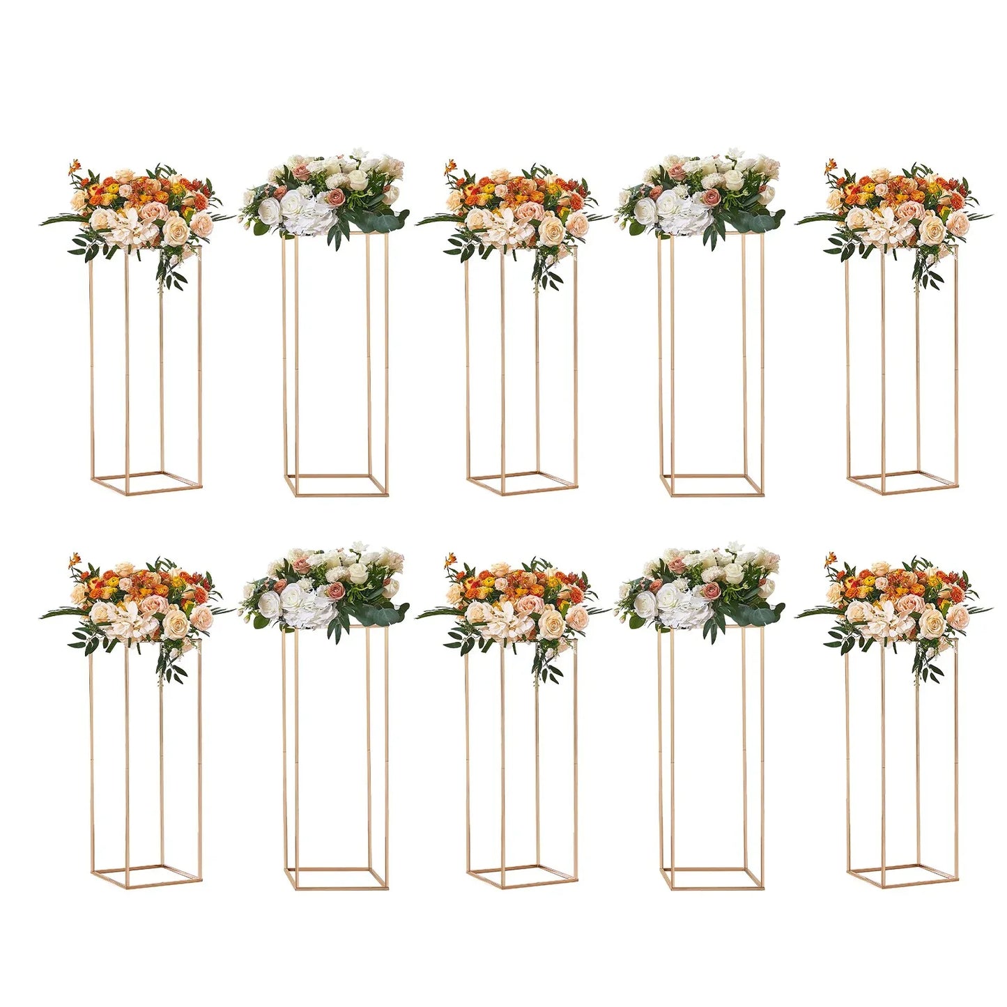 VEVOR 10PCS 31.5inch/80cm High Wedding Flower Stand, With Acrylic Laminate,Metal Vase Column Geometric Centerpiece Stands, Gold Rectangular Floral Display Rack for Events Reception, Party Decoration - Mekamart Australia