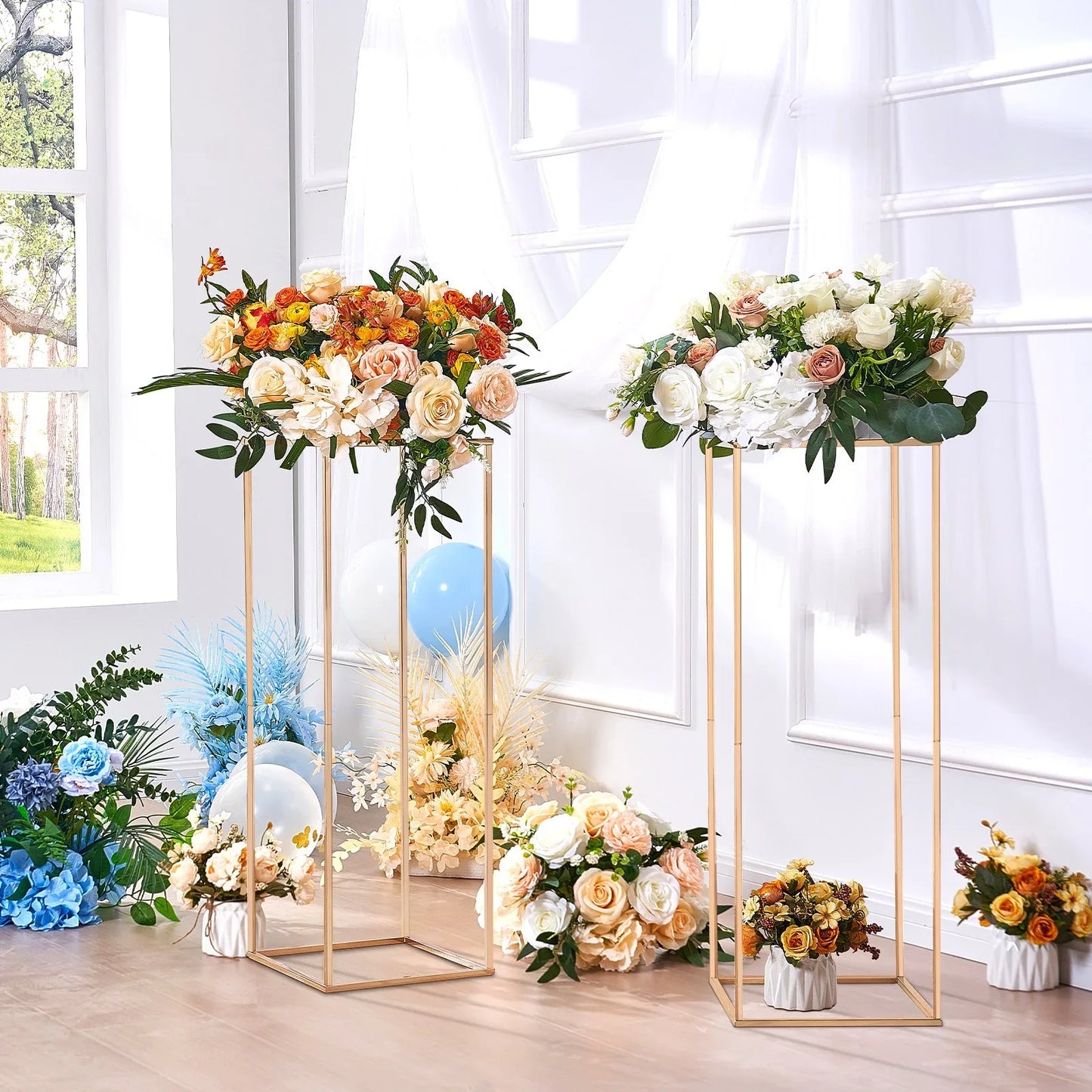 VEVOR 10PCS 31.5inch/80cm High Wedding Flower Stand, With Acrylic Laminate,Metal Vase Column Geometric Centerpiece Stands, Gold Rectangular Floral Display Rack for Events Reception, Party Decoration - Mekamart Australia