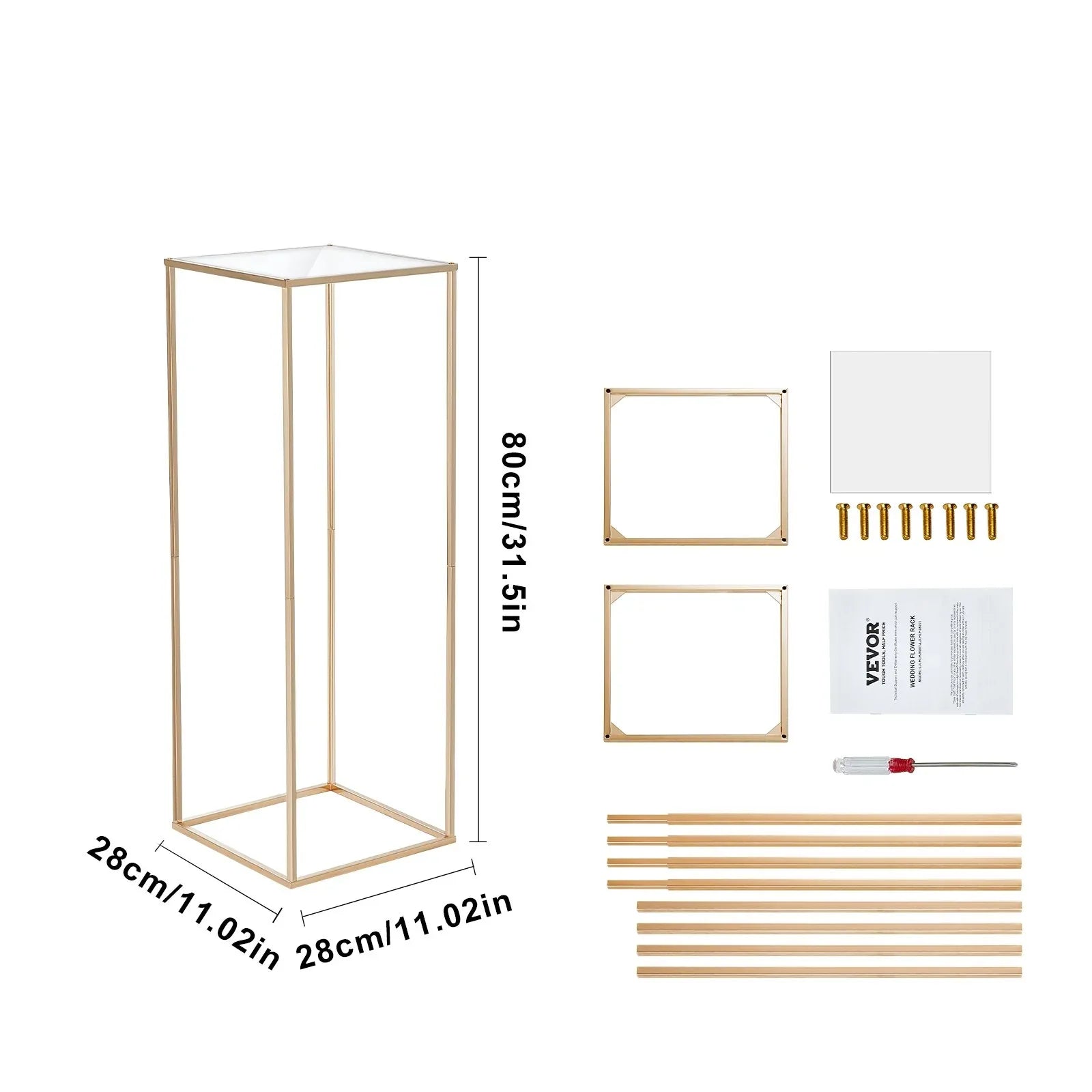 VEVOR 10PCS 31.5inch/80cm High Wedding Flower Stand, With Acrylic Laminate,Metal Vase Column Geometric Centerpiece Stands, Gold Rectangular Floral Display Rack for Events Reception, Party Decoration - Mekamart Australia
