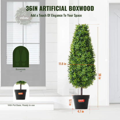 VEVOR 2 Pack 91.4cm Artificial Boxwood Topiary Tree Faux Plant UV Decor In/Outdoor - Mekamart Australia