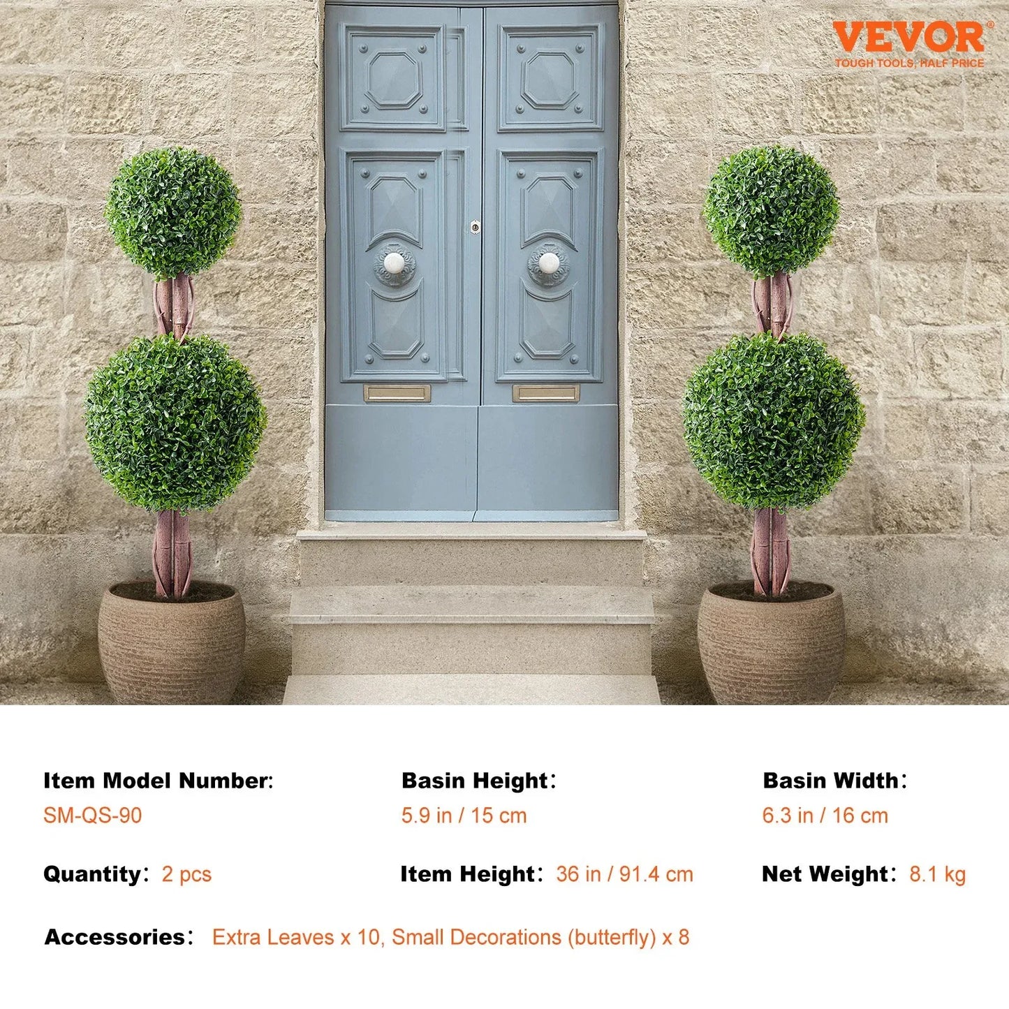 VEVOR 2 Pack 91.4cm Artificial Boxwood Topiary Tree Faux Plant UV Decor In/Outdoor - Mekamart Australia