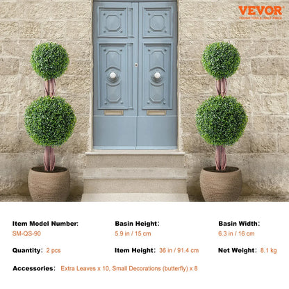 VEVOR 2 Pack 91.4cm Artificial Boxwood Topiary Tree Faux Plant UV Decor In/Outdoor - Mekamart Australia