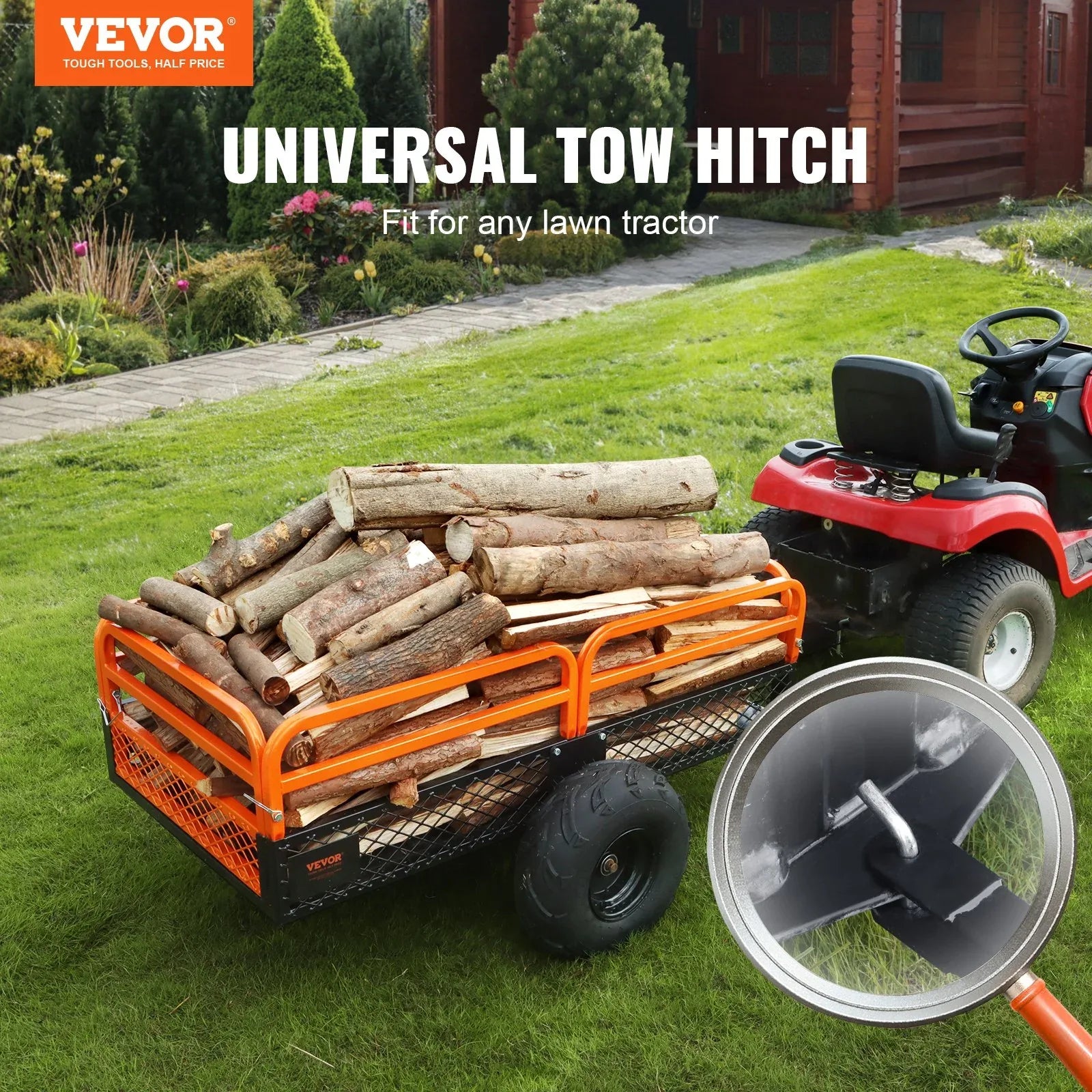 VEVOR Heavy Duty Steel ATV Dump Trailer, 1500-Pound Load Capacity 15 Cubic Feet, Tow Behind Dump Cart Garden Trailer, with Removable Sides and 2 Tires, for Mowers, Tractors, ATV, UTV - Mekamart Australia