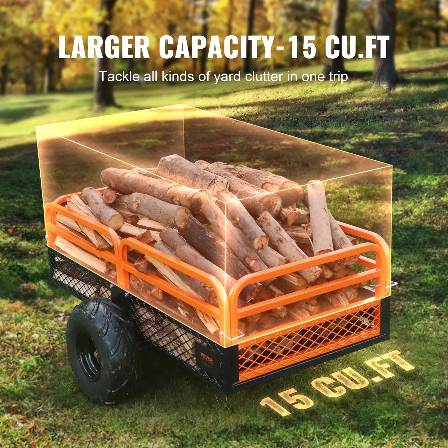 VEVOR Heavy Duty Steel ATV Dump Trailer, 1500-Pound Load Capacity 15 Cubic Feet, Tow Behind Dump Cart Garden Trailer, with Removable Sides and 2 Tires, for Mowers, Tractors, ATV, UTV - Mekamart Australia