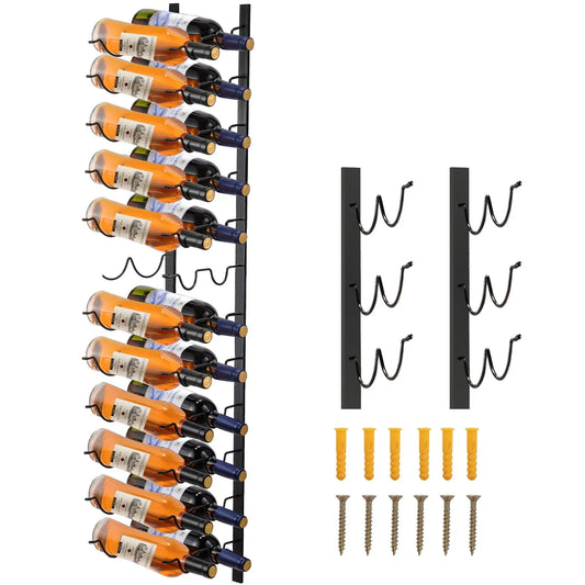 VEVOR Wall Mounted Wine Rack, 12x2 Bottles Wine Holder Towel Rack, Black Steel Vertical Wine Rack, Modern Decorative Wall Mounted Wine Bottle Holder, Forward Design Simple Storage Wall Rack 48x11x1 In - Mekamart Australia