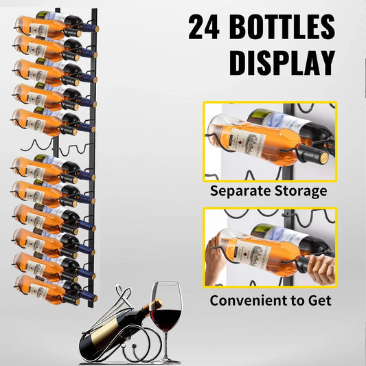 VEVOR Wall Mounted Wine Rack, 12x2 Bottles Wine Holder Towel Rack, Black Steel Vertical Wine Rack, Modern Decorative Wall Mounted Wine Bottle Holder, Forward Design Simple Storage Wall Rack 48x11x1 In - Mekamart Australia