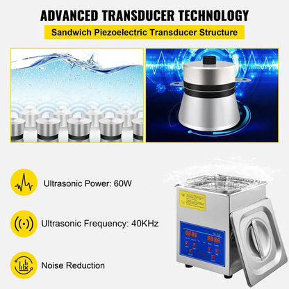 VEVOR Ultrasonic Cleaner 2L Jewelry Cleaning with Digital Timer Ultrasonic Cleaning Machine for Jewellery Rings Watches Eyeglasses Dentures Coins Metal Parts Commercial and Home Use - Mekamart Australia