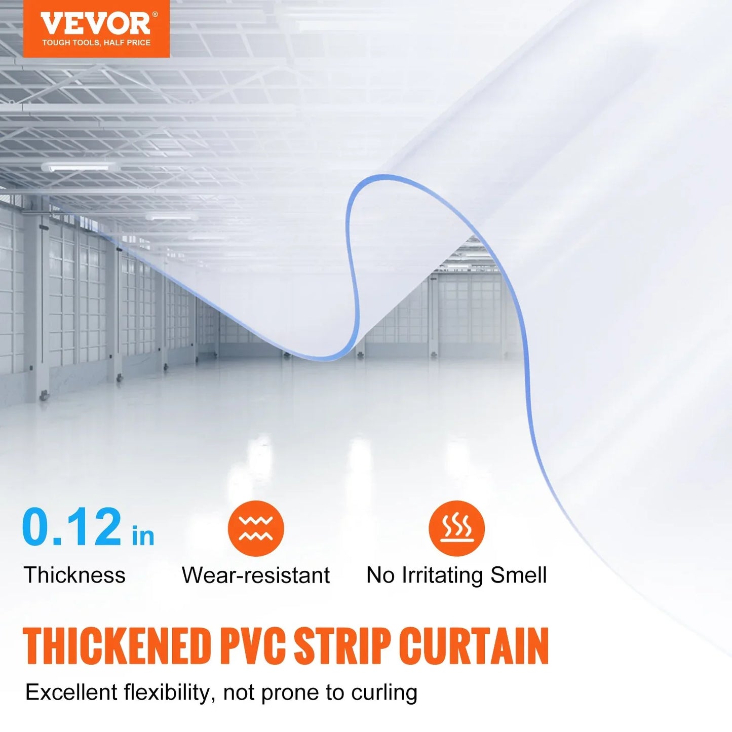VEVOR Strip Curtain, 2500 cm L x 30.5 cm W x 3 mm Thickness, Clear PVC Smooth Curtain Strip Door Bulk Roll, Plastic Door Strips for Doorways of Supermarket, Garage, Warehouse, Barn, Pet Animal House - Mekamart Australia