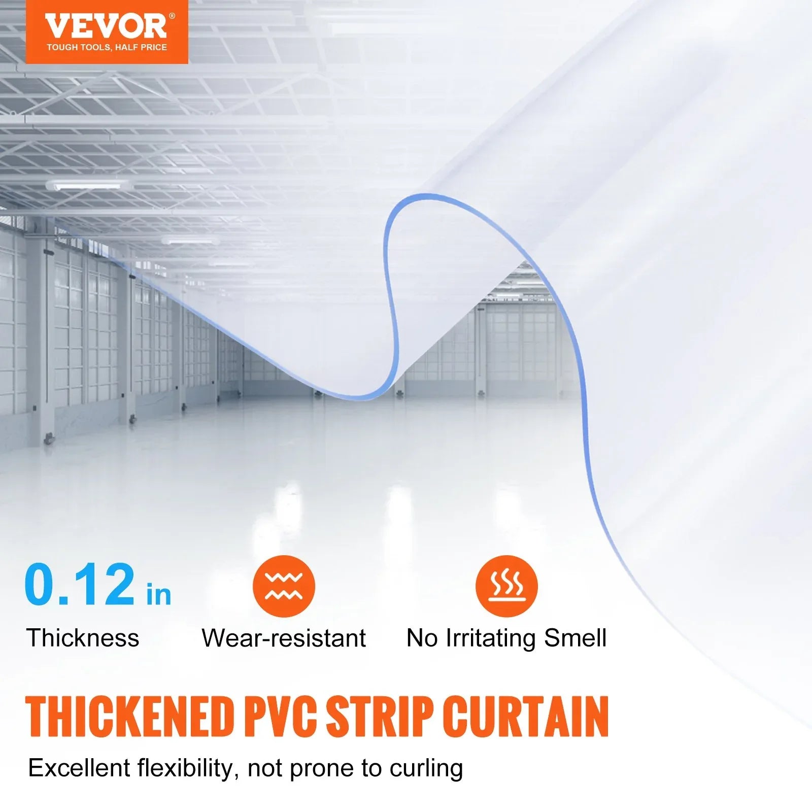 VEVOR Strip Curtain, 2500 cm L x 30.5 cm W x 3 mm Thickness, Clear PVC Smooth Curtain Strip Door Bulk Roll, Plastic Door Strips for Doorways of Supermarket, Garage, Warehouse, Barn, Pet Animal House - Mekamart Australia