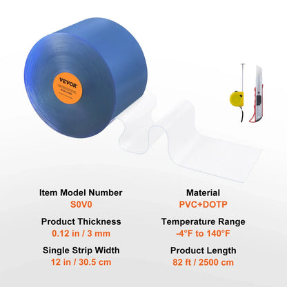 VEVOR Strip Curtain, 2500 cm L x 30.5 cm W x 3 mm Thickness, Clear PVC Smooth Curtain Strip Door Bulk Roll, Plastic Door Strips for Doorways of Supermarket, Garage, Warehouse, Barn, Pet Animal House - Mekamart Australia