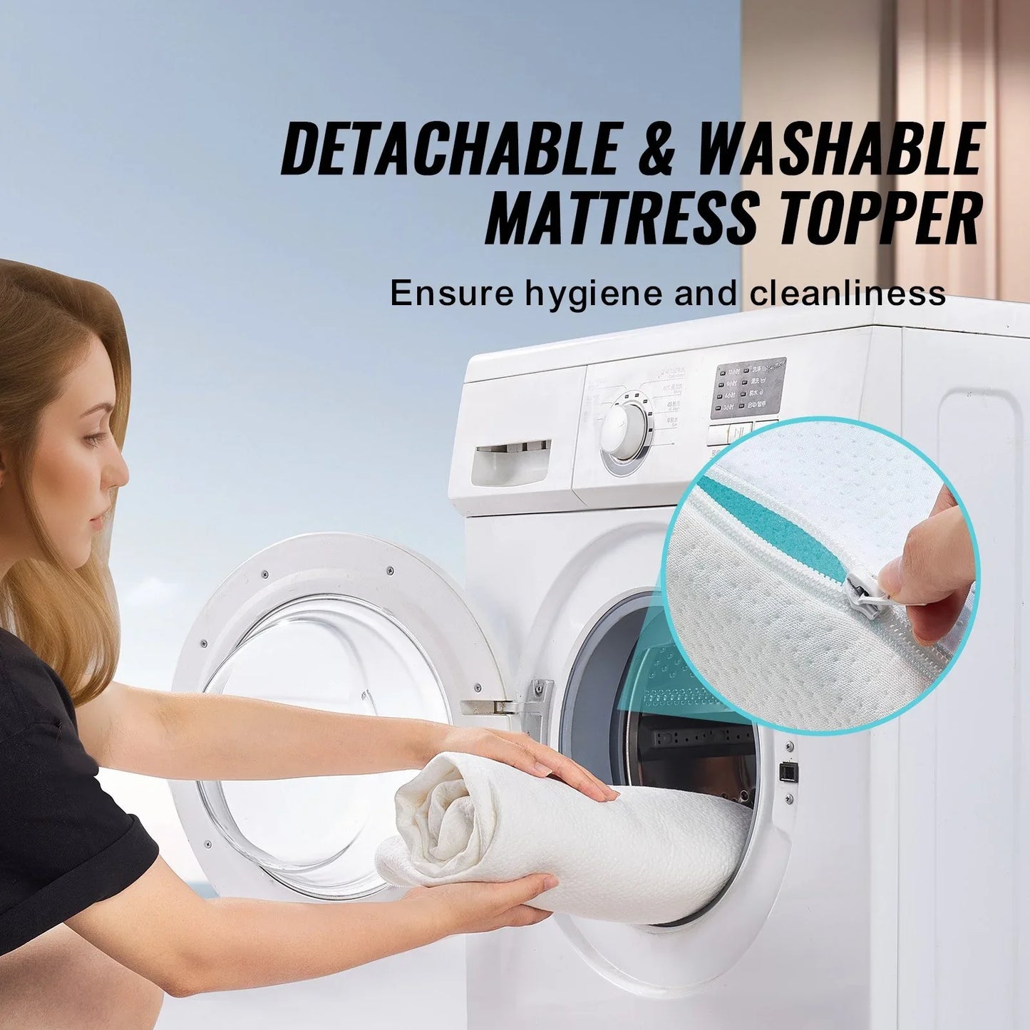 VEVOR Mattress Topper Memory Foam Detachable & Washable Queen 76.2 mm Thickness - Mekamart Australia