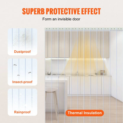 VEVOR Strip Curtain, 3048 cm L x 30.5 cm W x 3 mm Thickness, Clear Ribbed PVC Curtain Strip Door Bulk Roll, Plastic Door Strips for Doorway of Supermarket, Garage, Warehouse, Barn, Pet Animal House - Mekamart Australia
