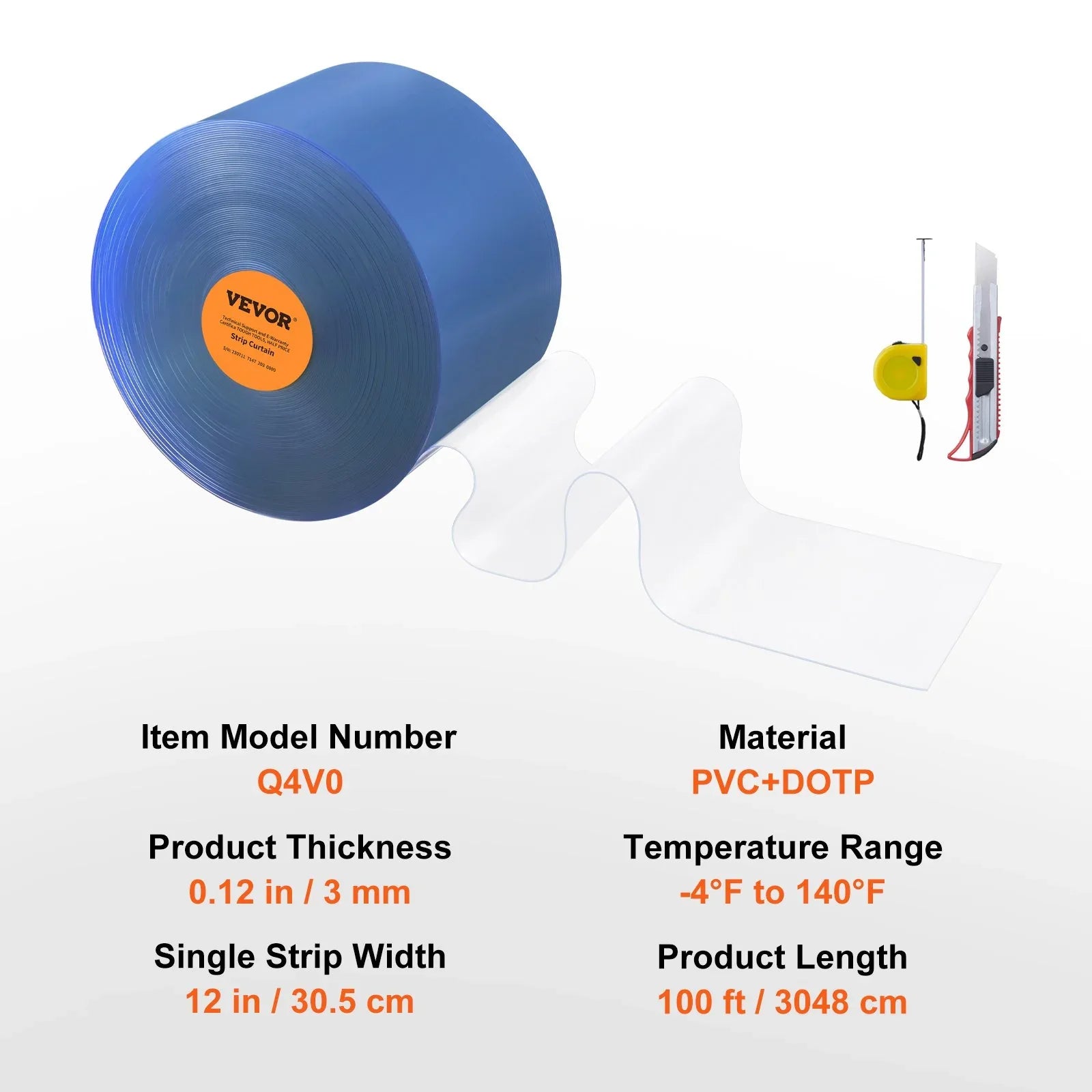 VEVOR Strip Curtain, 3048 cm L x 30.5 cm W x 3 mm Thickness, Clear PVC Smooth Curtain Strip Door Bulk Roll, Plastic Door Strips for Doorway of Supermarket, Garage, Warehouse, Barn, Pet Animal House - Mekamart Australia