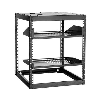 VEVOR 12U Open Frame Network Rack, 585 mm Depth, Wall Mounted or Floor Standing Server Rack, Heavy Duty 4 Post, with Vented Shelves & Mounting Hardware, Holds All Your Networking IT Equipment AV Gear - Mekamart Australia