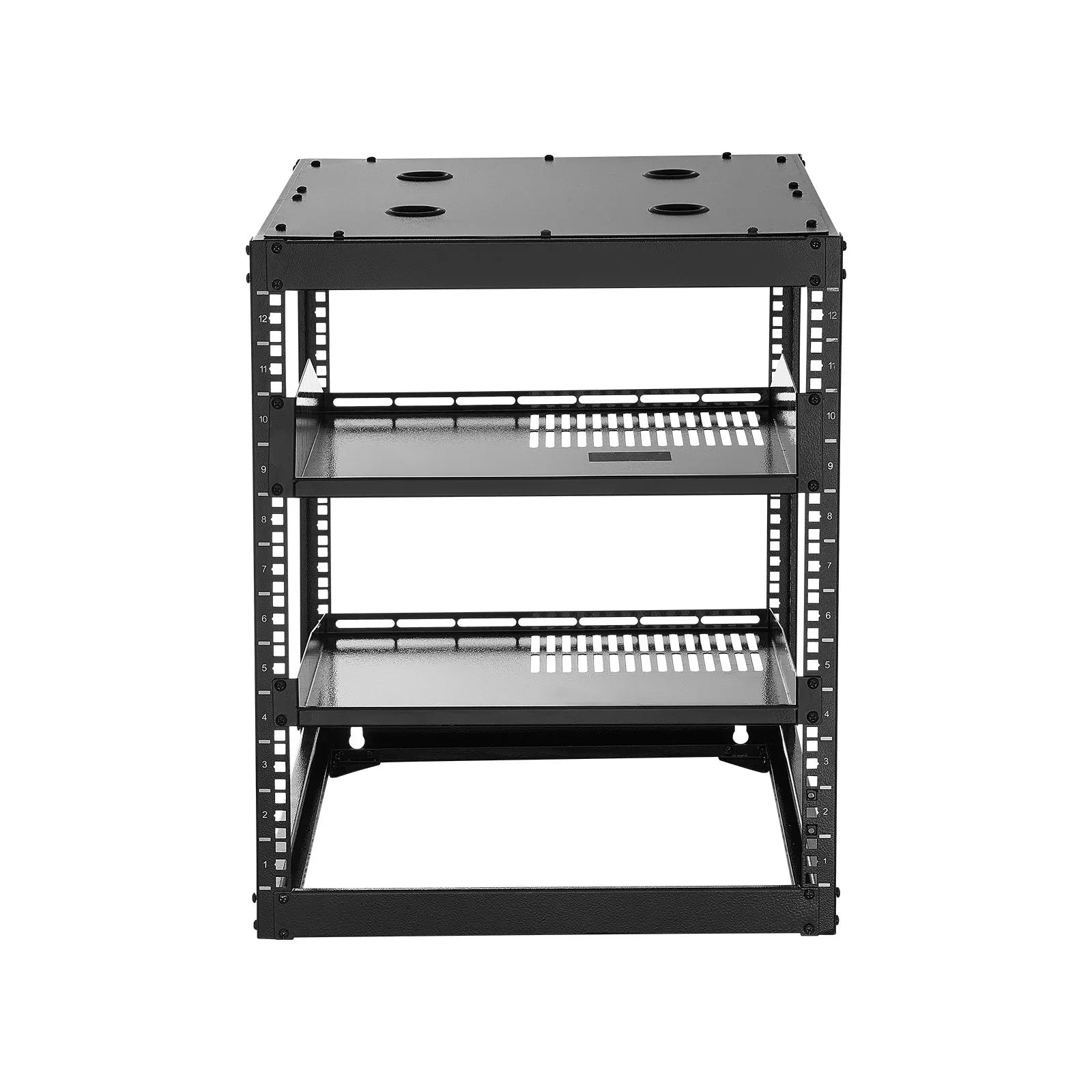 VEVOR 12U Open Frame Network Rack, 585 mm Depth, Wall Mounted or Floor Standing Server Rack, Heavy Duty 4 Post, with Vented Shelves & Mounting Hardware, Holds All Your Networking IT Equipment AV Gear - Mekamart Australia