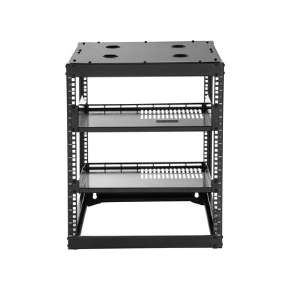 VEVOR 12U Open Frame Network Rack, 585 mm Depth, Wall Mounted or Floor Standing Server Rack, Heavy Duty 4 Post, with Vented Shelves & Mounting Hardware, Holds All Your Networking IT Equipment AV Gear - Mekamart Australia