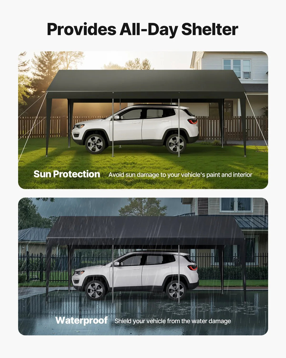 VEVOR Carport Car Canopy 10 x 20 FT Heavy Duty Portable Car Shelter Tent Grey - Mekamart Australia