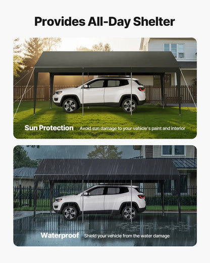 VEVOR Carport Car Canopy 10 x 20 FT Heavy Duty Portable Car Shelter Tent Grey - Mekamart Australia