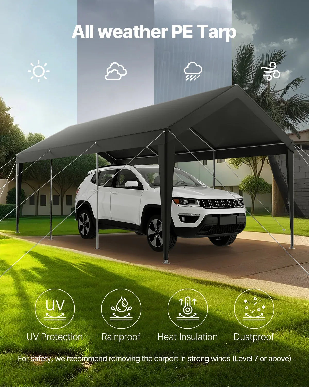 VEVOR Carport Car Canopy 10 x 20 FT Heavy Duty Portable Car Shelter Tent Grey - Mekamart Australia