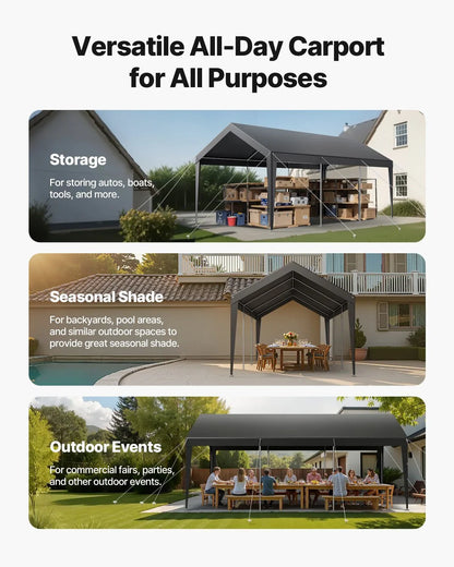 VEVOR Carport Car Canopy 10 x 20 FT Heavy Duty Portable Car Shelter Tent Grey - Mekamart Australia