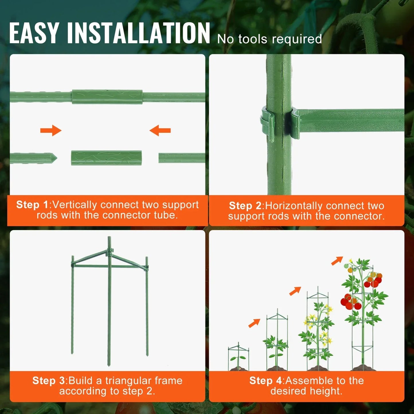 VEVOR 6 Packs Tomato Cages for Garden, 1230 mm Tomato Trellis Plant Stakes Support, Stackable Tall Plant Support Cage, for Raised Garden Bed, Vegetables Flowers and Climbing Plants - Mekamart Australia