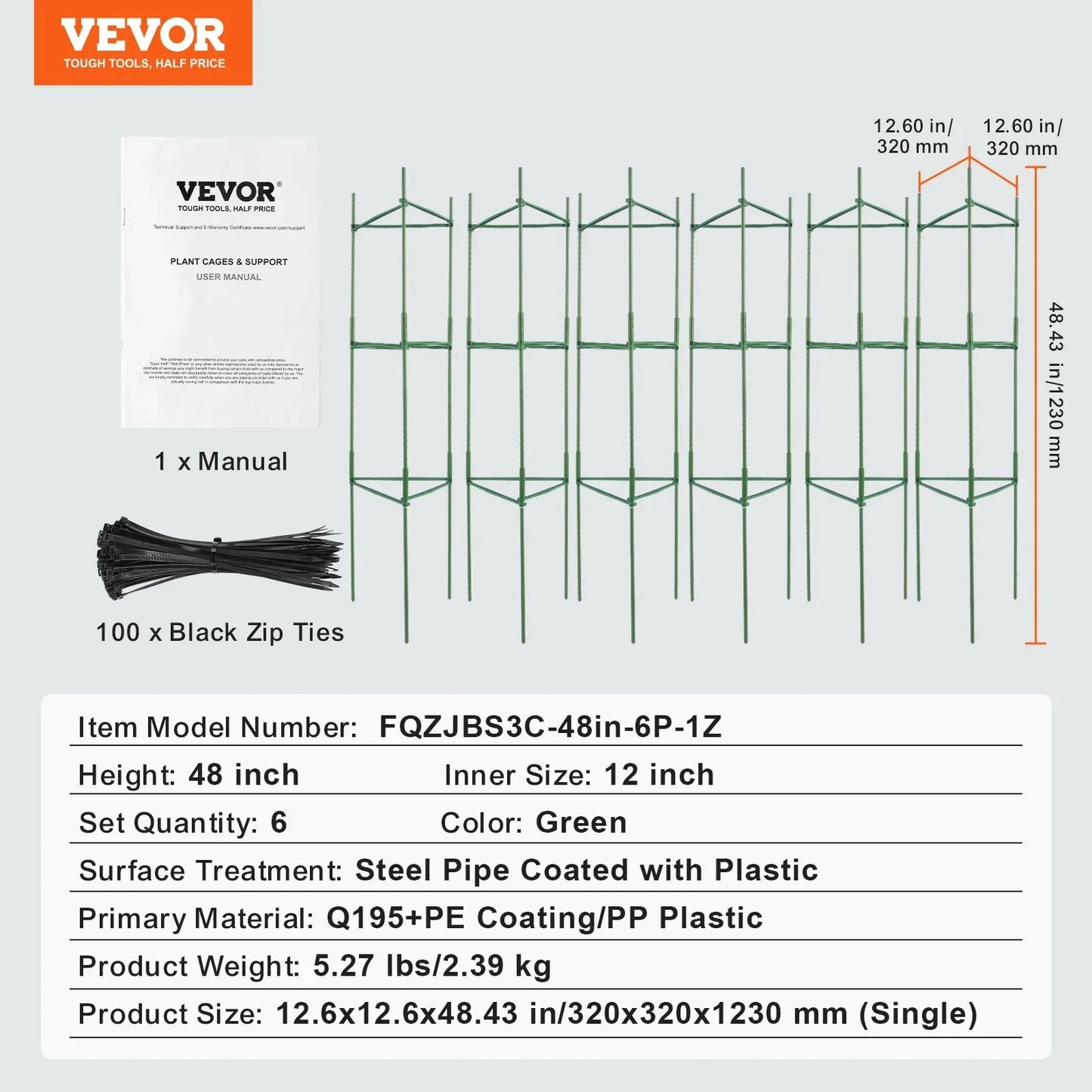 VEVOR 6 Packs Tomato Cages for Garden, 1230 mm Tomato Trellis Plant Stakes Support, Stackable Tall Plant Support Cage, for Raised Garden Bed, Vegetables Flowers and Climbing Plants - Mekamart Australia