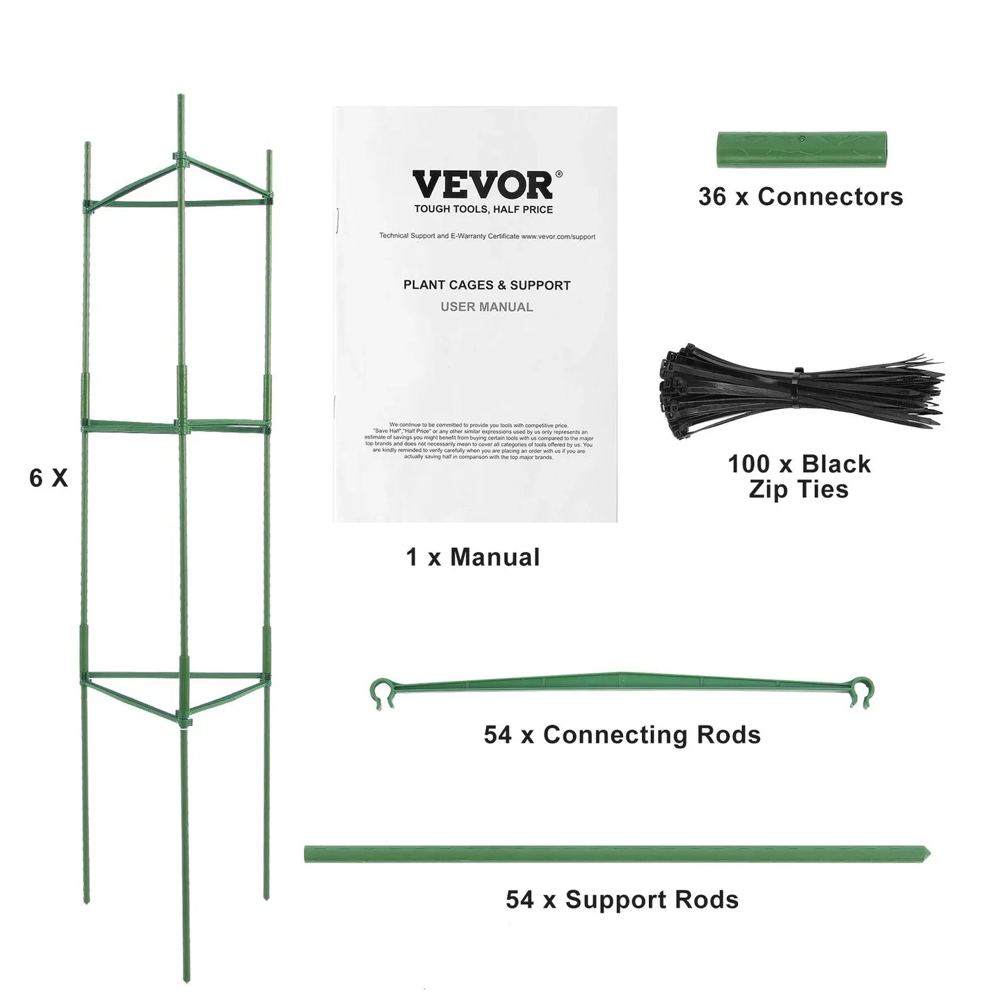 VEVOR 6 Packs Tomato Cages for Garden, 1230 mm Tomato Trellis Plant Stakes Support, Stackable Tall Plant Support Cage, for Raised Garden Bed, Vegetables Flowers and Climbing Plants - Mekamart Australia
