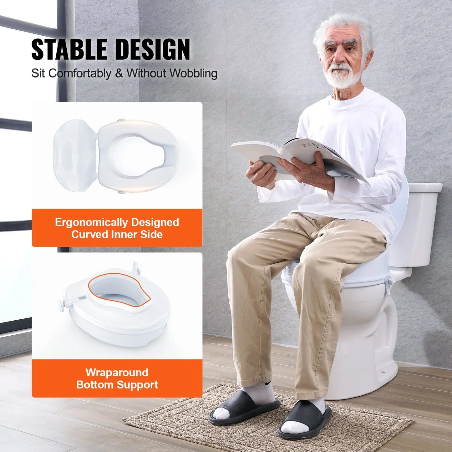 VEVOR Raised Toilet Seat, 100 mm Height Raised, 136 kg Weight Capacity, Universal Toilet Seat Riser, Screw Rod Locking, with Toilet Seat, for Elderly, Handicap, Patient, Pregnant, Medical - Mekamart Australia