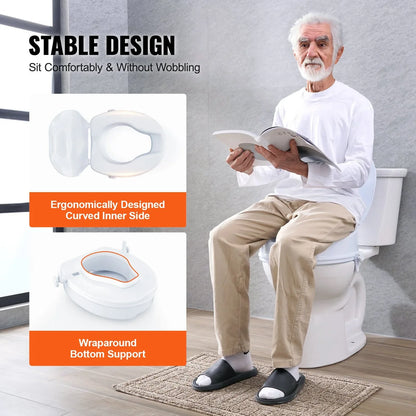 VEVOR Raised Toilet Seat, 100 mm Height Raised, 136 kg Weight Capacity, Universal Toilet Seat Riser, Screw Rod Locking, with Toilet Seat, for Elderly, Handicap, Patient, Pregnant, Medical - Mekamart Australia