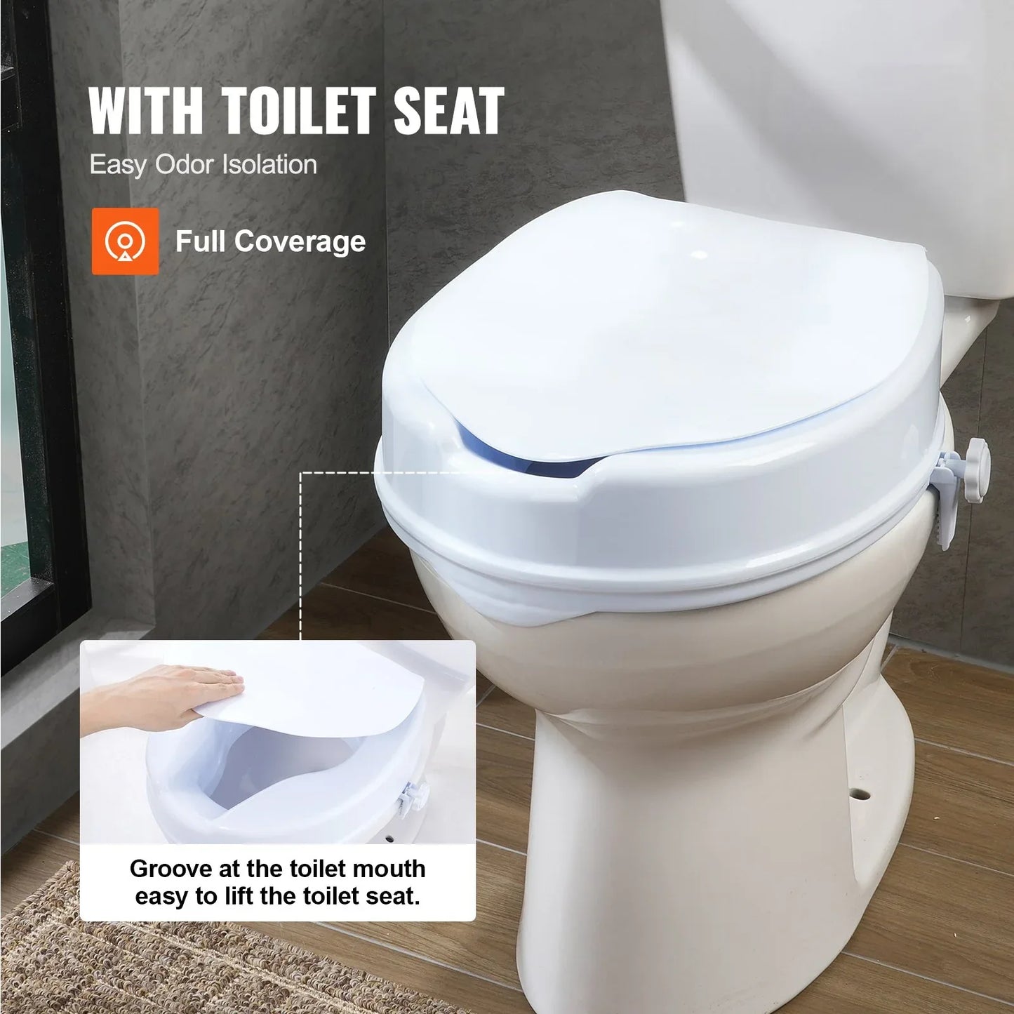 VEVOR Raised Toilet Seat, 100 mm Height Raised, 136 kg Weight Capacity, Universal Toilet Seat Riser, Screw Rod Locking, with Toilet Seat, for Elderly, Handicap, Patient, Pregnant, Medical - Mekamart Australia