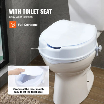 VEVOR Raised Toilet Seat, 100 mm Height Raised, 136 kg Weight Capacity, Universal Toilet Seat Riser, Screw Rod Locking, with Toilet Seat, for Elderly, Handicap, Patient, Pregnant, Medical - Mekamart Australia