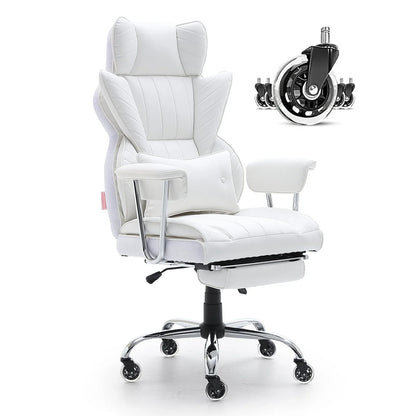 VEVOR Reclining Office Chair with Footrest, Heavy Duty PU Leather Wide Office Chair, Big and Tall Executive Office Chairs with Lumbar Support, Strong Metal Base Quiet Wheels, White - Mekamart Australia