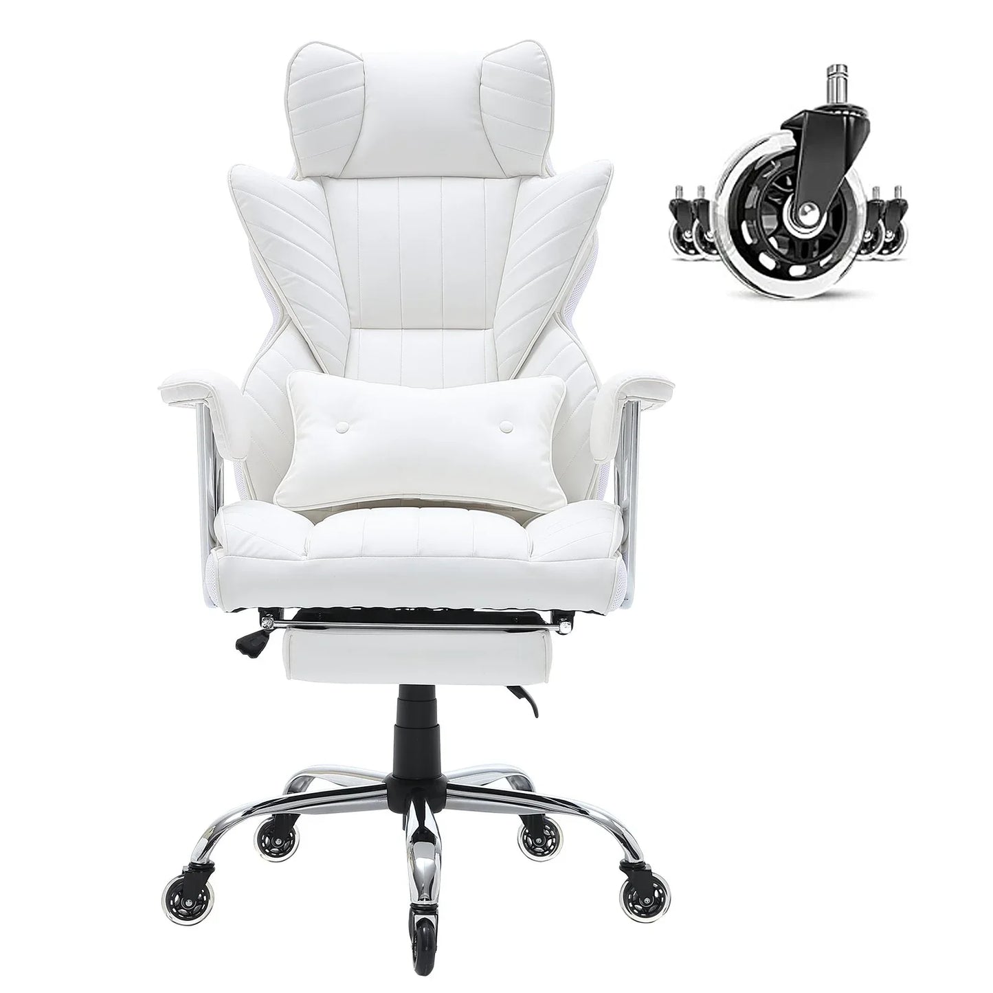 VEVOR Reclining Office Chair with Footrest, Heavy Duty PU Leather Wide Office Chair, Big and Tall Executive Office Chairs with Lumbar Support, Strong Metal Base Quiet Wheels, White - Mekamart Australia