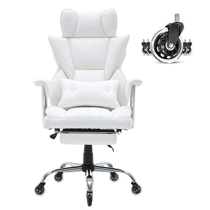 VEVOR Reclining Office Chair with Footrest, Heavy Duty PU Leather Wide Office Chair, Big and Tall Executive Office Chairs with Lumbar Support, Strong Metal Base Quiet Wheels, White - Mekamart Australia