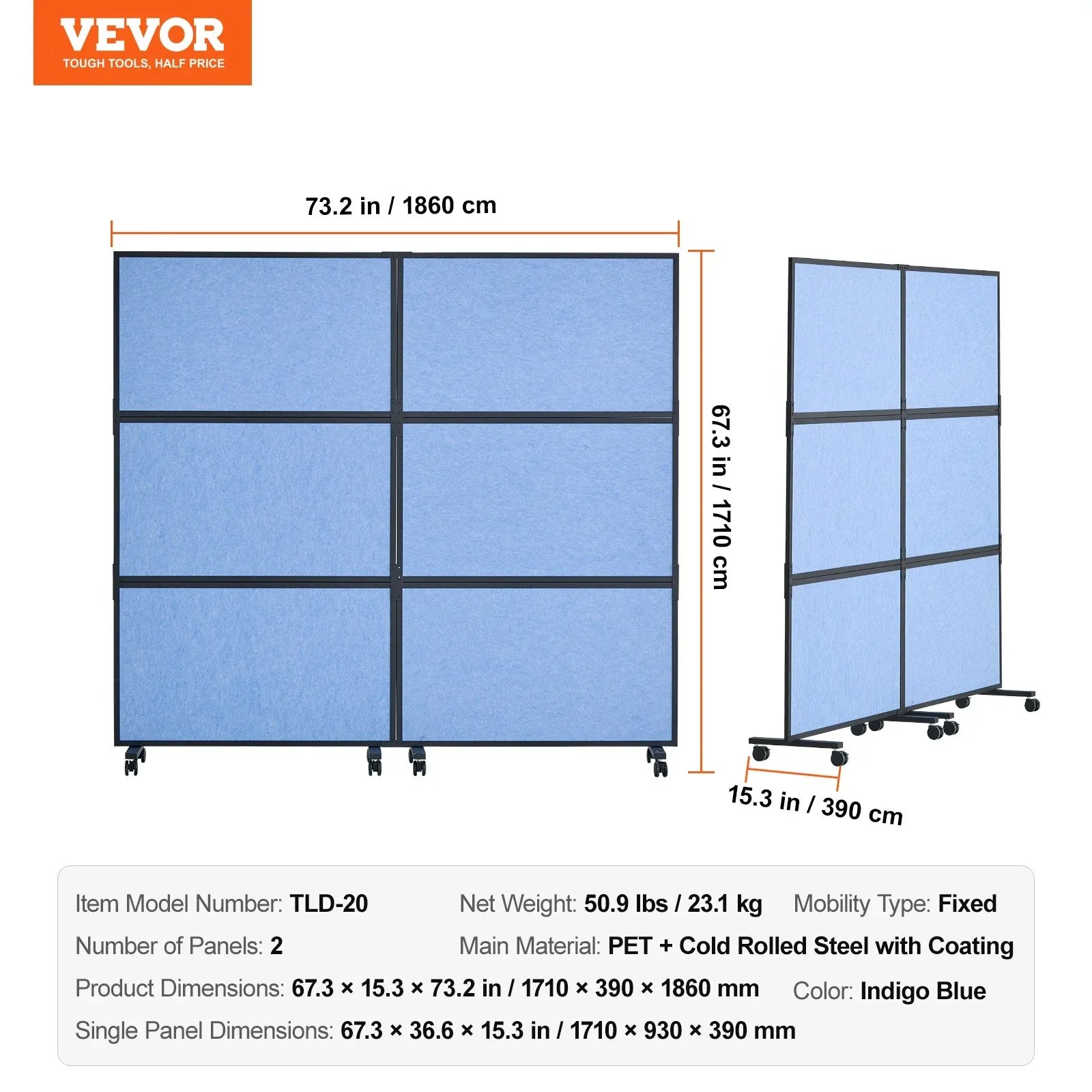 VEVOR Acoustic Room Divider Partition Panel Privacy Screen 2 Pack Indigo Blue - Mekamart Australia