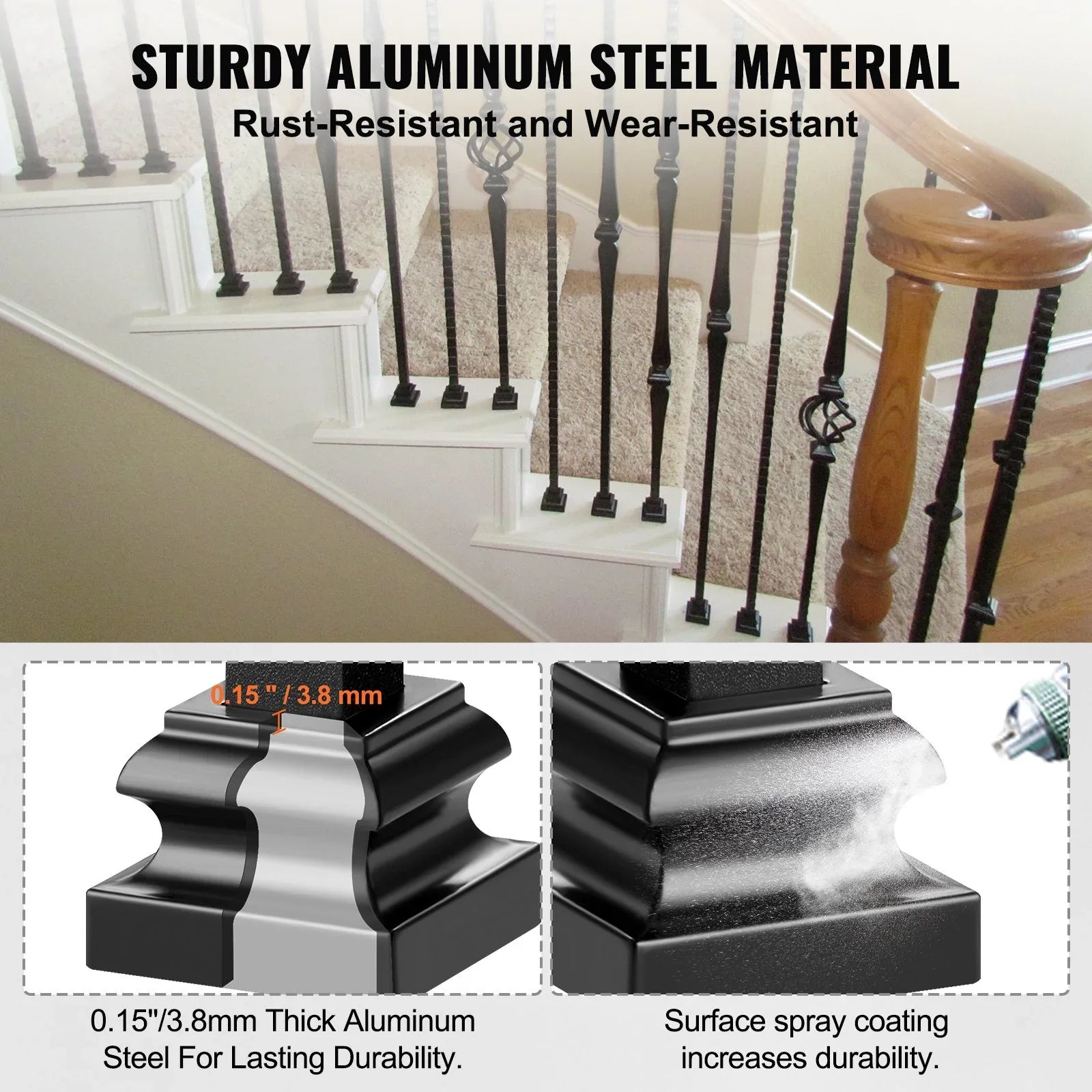 VEVOR 50 PCS Aluminum Alloy Baluster Flat Shoes Wrought Spindles for Staircase - Mekamart Australia