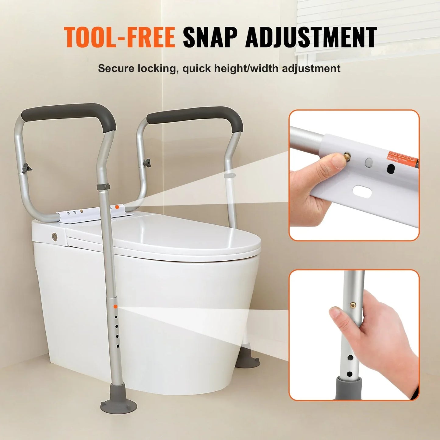 VEVOR Toilet Safety Rail, Bathroom Toilet Seat Frame, Adjustable Width & Height Fit Most Toilets, Supports 136 kg, Toilet Handles Grab Bars with Padded Armrests for Handicap, Disabled, Seniors - Mekamart Australia