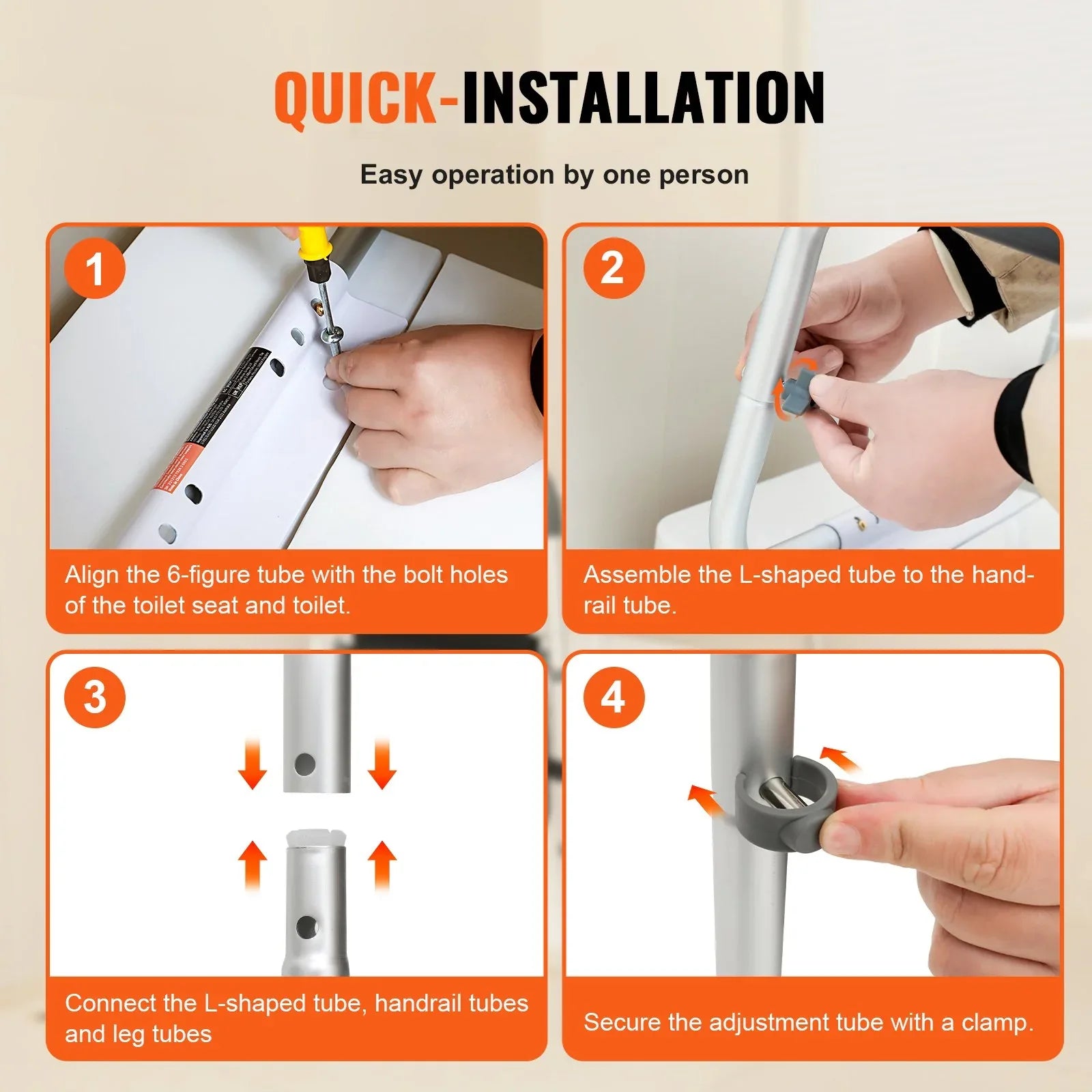 VEVOR Toilet Safety Rail, Bathroom Toilet Seat Frame, Adjustable Width & Height Fit Most Toilets, Supports 136 kg, Toilet Handles Grab Bars with Padded Armrests for Handicap, Disabled, Seniors - Mekamart Australia